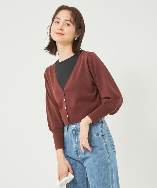 green label relaxing(グリーンレーベルリラクシング)の「コットン アセテート ショート カーディガン -ウォッシャブル-(カーディガン/ボレロ・レディース・ブラウン/オフホワイト/イエロー・FREE)」の20枚目の写真