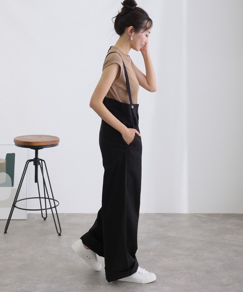 ElegChic(エレグシック)の「サスペンダー付きハイウエストツイルパンツ(チノパンツ・レディース・カーキ/ブラック/ベージュ・M/L/XL/3L/4L)」の5枚目の写真