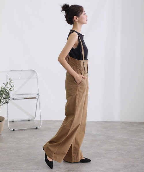 ElegChic(エレグシック)の「サスペンダー付きハイウエストツイルパンツ(チノパンツ・レディース・カーキ/ブラック/ベージュ・M/L/XL/3L/4L)」の9枚目の写真