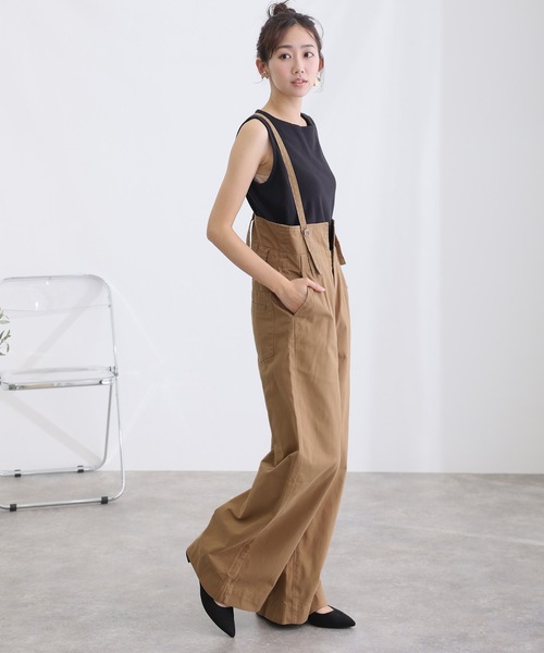 ElegChic(エレグシック)の「サスペンダー付きハイウエストツイルパンツ(チノパンツ・レディース・カーキ/ブラック/ベージュ・M/L/XL/3L/4L)」の11枚目の写真