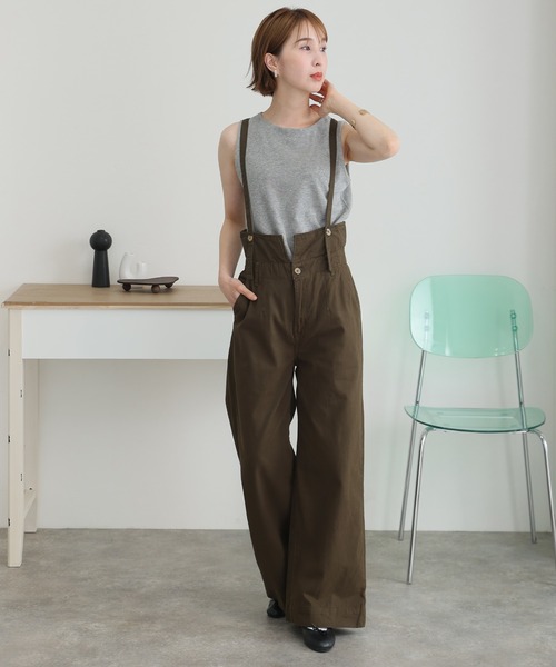 ElegChic(エレグシック)の「サスペンダー付きハイウエストツイルパンツ(チノパンツ・レディース・カーキ/ブラック/ベージュ・M/L/XL/3L/4L)」の12枚目の写真