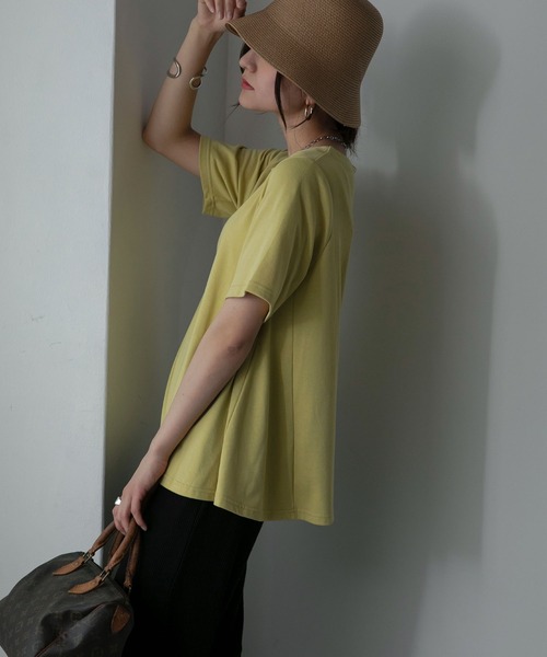 Anss.me(アンスミー)の「【Anss.me】フレアヘムハーフスリーブTシャツ(Tシャツ/カットソー・レディース・オフホワイト/ブルー/カーキ/ブラック/ピンク/ブラウン/イエロー/オレンジ・FREE)」の6枚目の写真