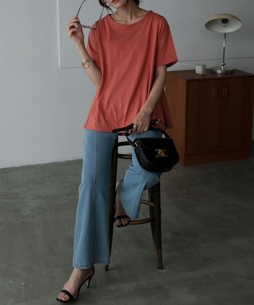 Anss.me(アンスミー)の「【Anss.me】フレアヘムハーフスリーブTシャツ(Tシャツ/カットソー・レディース・オフホワイト/ブルー/カーキ/ブラック/ピンク/ブラウン/イエロー/オレンジ・FREE)」の8枚目の写真