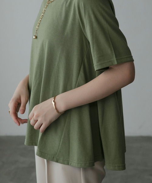 Anss.me(アンスミー)の「【Anss.me】フレアヘムハーフスリーブTシャツ(Tシャツ/カットソー・レディース・オフホワイト/ブルー/カーキ/ブラック/ピンク/ブラウン/イエロー/オレンジ・FREE)」の20枚目の写真