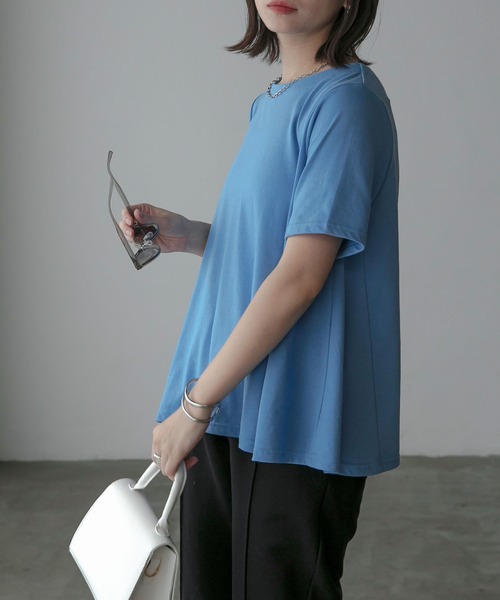 Anss.me(アンスミー)の「【Anss.me】フレアヘムハーフスリーブTシャツ(Tシャツ/カットソー・レディース・オフホワイト/ブルー/カーキ/ブラック/ピンク/ブラウン/イエロー/オレンジ・FREE)」の16枚目の写真