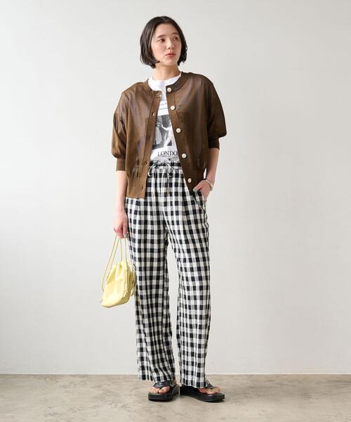 green label relaxing(グリーンレーベルリラクシング)の「ペーパーミックス 2WAY カーディガン -ウォッシャブル-(カーディガン/ボレロ・レディース・ナチュラル/ブラック/ブラウン・FREE)」の6枚目の写真