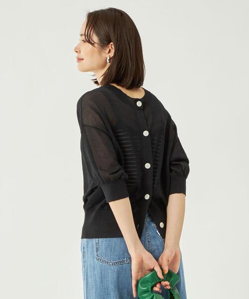 green label relaxing(グリーンレーベルリラクシング)の「ペーパーミックス 2WAY カーディガン -ウォッシャブル-(カーディガン/ボレロ・レディース・ナチュラル/ブラック/ブラウン・FREE)」の4枚目の写真