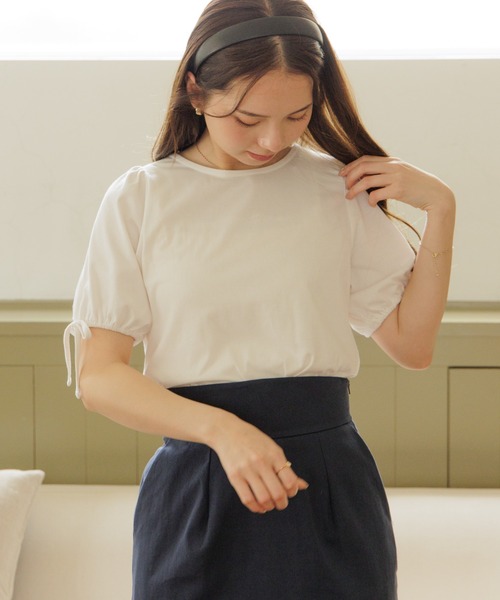 flower（フラワー）の「リボンカフティーズ（Tシャツ/カットソー・レディース・ブラック/ホワイト/ホワイト系その他・FREE）」の2枚目の写真