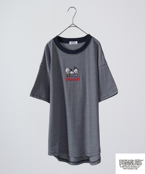 PEANUTS（ピーナッツ）の「PEANUTS スヌーピー ボーダー Tシャツ 半袖（Tシャツ/カットソー・レディース・チャコールグレー/杢グレー/ネイビー系/グレー系その他/グレー系その他2/ネイビー・M/L）」の6枚目の写真
