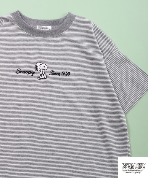 PEANUTS（ピーナッツ）の「PEANUTS スヌーピー ボーダー Tシャツ 半袖（Tシャツ/カットソー・レディース・チャコールグレー/杢グレー/ネイビー系/グレー系その他/グレー系その他2/ネイビー・M/L）」の2枚目の写真