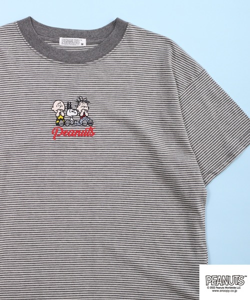 PEANUTS（ピーナッツ）の「PEANUTS スヌーピー ボーダー Tシャツ 半袖（Tシャツ/カットソー・レディース・チャコールグレー/杢グレー/ネイビー系/グレー系その他/グレー系その他2/ネイビー・M/L）」の3枚目の写真