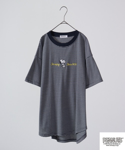 PEANUTS（ピーナッツ）の「PEANUTS スヌーピー ボーダー Tシャツ 半袖（Tシャツ/カットソー・レディース・チャコールグレー/杢グレー/ネイビー系/グレー系その他/グレー系その他2/ネイビー・M/L）」の5枚目の写真