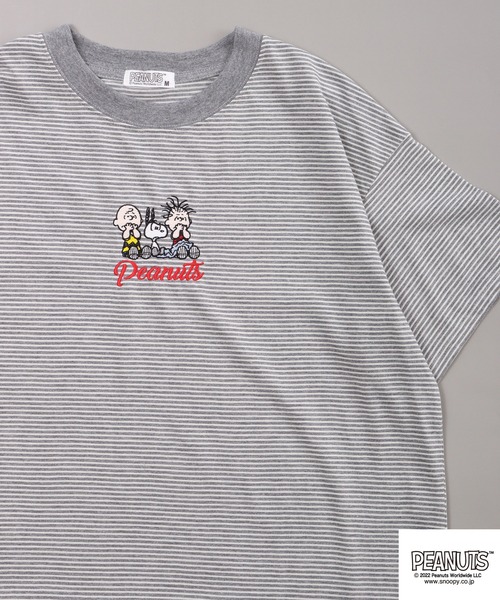 PEANUTS（ピーナッツ）の「PEANUTS スヌーピー ボーダー Tシャツ 半袖（Tシャツ/カットソー・レディース・チャコールグレー/杢グレー/ネイビー系/グレー系その他/グレー系その他2/ネイビー・M/L）」の4枚目の写真
