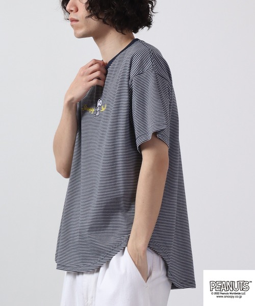 PEANUTS（ピーナッツ）の「PEANUTS スヌーピー ボーダー Tシャツ 半袖（Tシャツ/カットソー・レディース・チャコールグレー/杢グレー/ネイビー系/グレー系その他/グレー系その他2/ネイビー・M/L）」の10枚目の写真