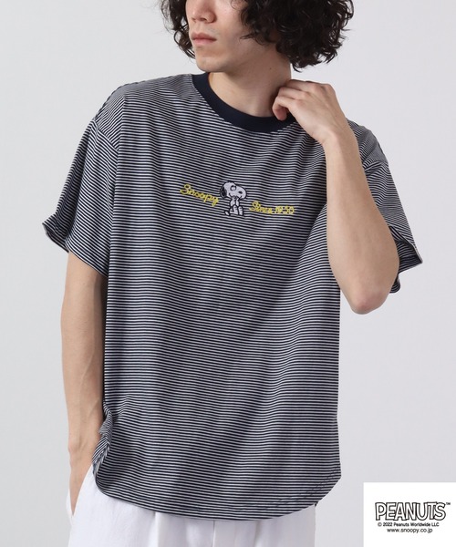 PEANUTS（ピーナッツ）の「PEANUTS スヌーピー ボーダー Tシャツ 半袖（Tシャツ/カットソー・レディース・チャコールグレー/杢グレー/ネイビー系/グレー系その他/グレー系その他2/ネイビー・M/L）」の8枚目の写真