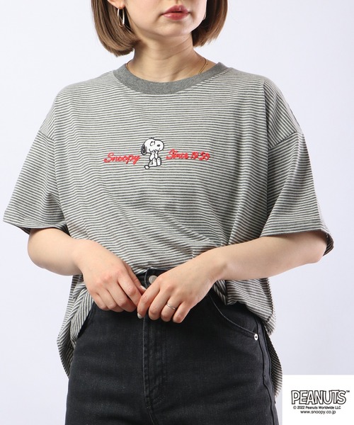 PEANUTS（ピーナッツ）の「PEANUTS スヌーピー ボーダー Tシャツ 半袖（Tシャツ/カットソー・レディース・チャコールグレー/杢グレー/ネイビー系/グレー系その他/グレー系その他2/ネイビー・M/L）」の16枚目の写真