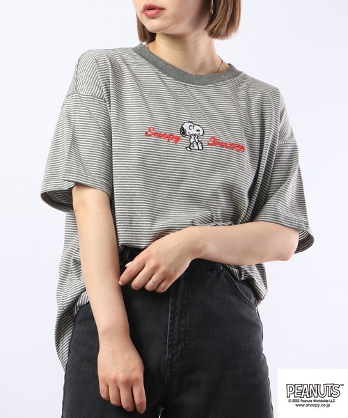 PEANUTS（ピーナッツ）の「PEANUTS スヌーピー ボーダー Tシャツ 半袖（Tシャツ/カットソー・レディース・チャコールグレー/杢グレー/ネイビー系/グレー系その他/グレー系その他2/ネイビー・M/L）」の18枚目の写真