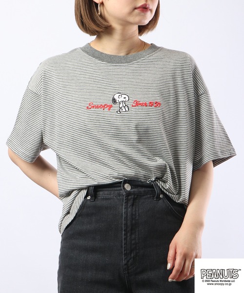 PEANUTS（ピーナッツ）の「PEANUTS スヌーピー ボーダー Tシャツ 半袖（Tシャツ/カットソー・レディース・チャコールグレー/杢グレー/ネイビー系/グレー系その他/グレー系その他2/ネイビー・M/L）」の17枚目の写真