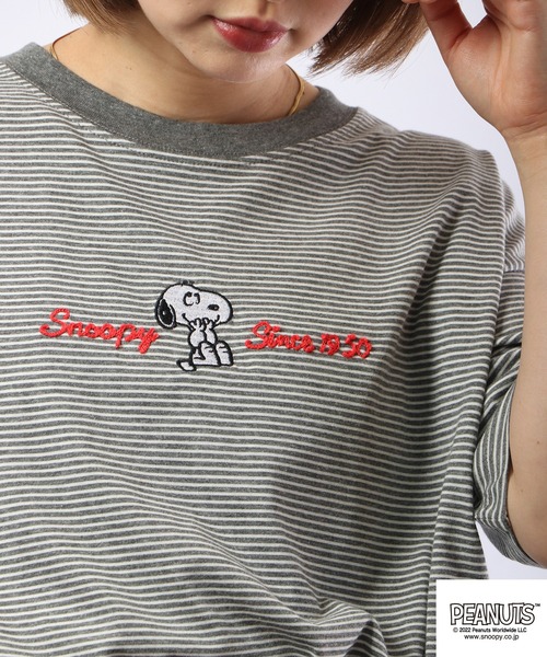 PEANUTS（ピーナッツ）の「PEANUTS スヌーピー ボーダー Tシャツ 半袖（Tシャツ/カットソー・レディース・チャコールグレー/杢グレー/ネイビー系/グレー系その他/グレー系その他2/ネイビー・M/L）」の15枚目の写真