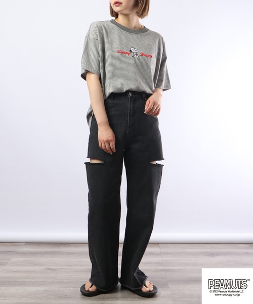 PEANUTS（ピーナッツ）の「PEANUTS スヌーピー ボーダー Tシャツ 半袖（Tシャツ/カットソー・レディース・チャコールグレー/杢グレー/ネイビー系/グレー系その他/グレー系その他2/ネイビー・M/L）」の19枚目の写真
