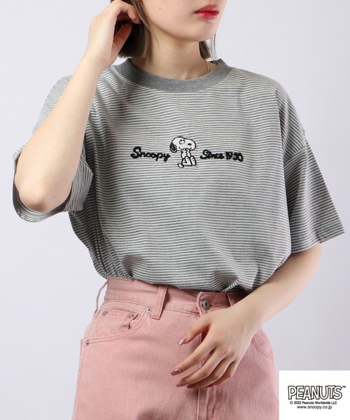 PEANUTS（ピーナッツ）の「PEANUTS スヌーピー ボーダー Tシャツ 半袖（Tシャツ/カットソー・レディース・チャコールグレー/杢グレー/ネイビー系/グレー系その他/グレー系その他2/ネイビー・M/L）」の22枚目の写真