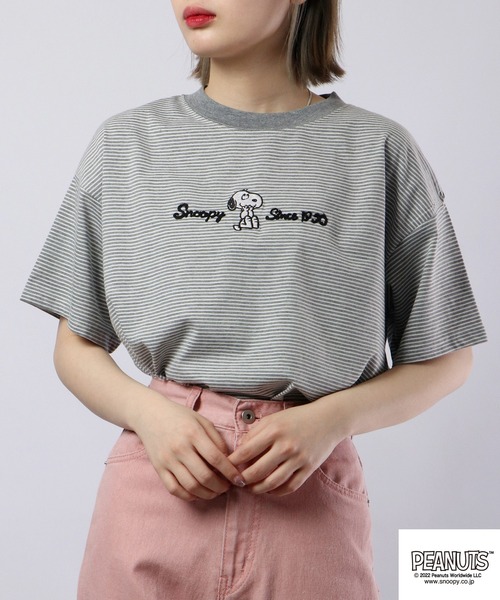 PEANUTS（ピーナッツ）の「PEANUTS スヌーピー ボーダー Tシャツ 半袖（Tシャツ/カットソー・レディース・チャコールグレー/杢グレー/ネイビー系/グレー系その他/グレー系その他2/ネイビー・M/L）」の21枚目の写真