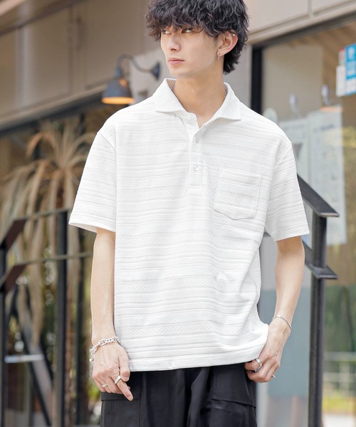 A.S.M（エーエスエム）の「ジャカードボーダー / ホリゾンタルカラー ポロシャツ（半袖）（ポロシャツ・メンズ・ブラック/ホワイト/ネイビー・48/50）」の13枚目の写真