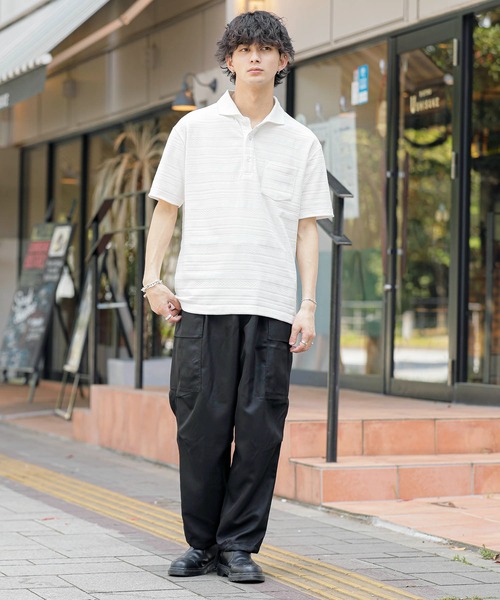 A.S.M（エーエスエム）の「ジャカードボーダー / ホリゾンタルカラー ポロシャツ（半袖）（ポロシャツ・メンズ・ブラック/ホワイト/ネイビー・48/50）」の5枚目の写真