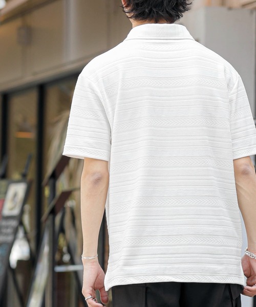 A.S.M（エーエスエム）の「ジャカードボーダー / ホリゾンタルカラー ポロシャツ（半袖）（ポロシャツ・メンズ・ブラック/ホワイト/ネイビー・48/50）」の7枚目の写真