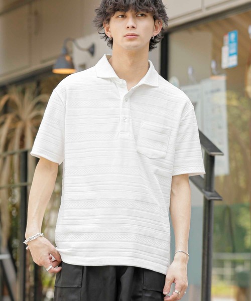 A.S.M（エーエスエム）の「ジャカードボーダー / ホリゾンタルカラー ポロシャツ（半袖）（ポロシャツ・メンズ・ブラック/ホワイト/ネイビー・48/50）」の22枚目の写真