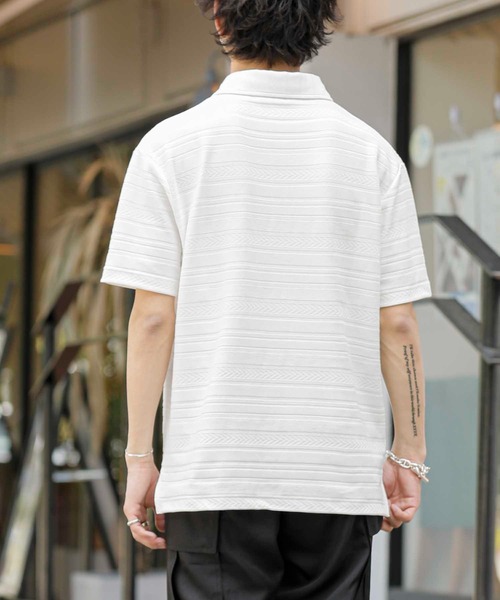 A.S.M（エーエスエム）の「ジャカードボーダー / ホリゾンタルカラー ポロシャツ（半袖）（ポロシャツ・メンズ・ブラック/ホワイト/ネイビー・48/50）」の21枚目の写真