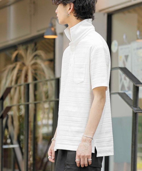 A.S.M（エーエスエム）の「ジャカードボーダー / ホリゾンタルカラー ポロシャツ（半袖）（ポロシャツ・メンズ・ブラック/ホワイト/ネイビー・48/50）」の20枚目の写真