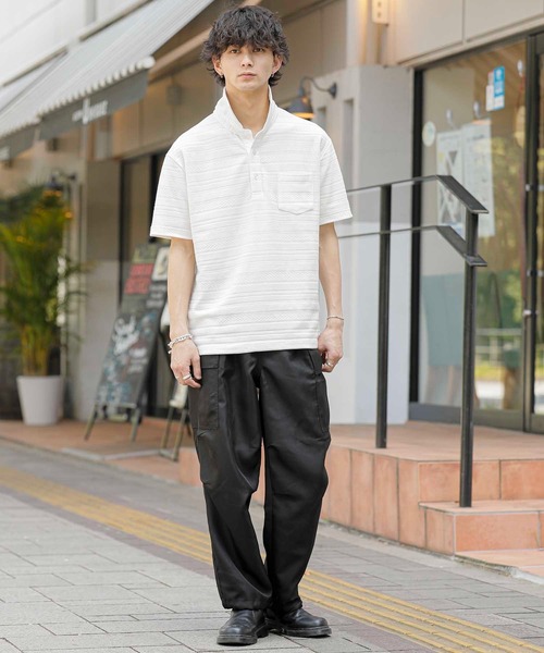 A.S.M（エーエスエム）の「ジャカードボーダー / ホリゾンタルカラー ポロシャツ（半袖）（ポロシャツ・メンズ・ブラック/ホワイト/ネイビー・48/50）」の19枚目の写真