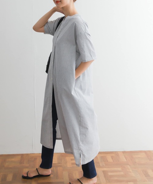 URBAN RESEARCH DOORS（アーバンリサーチドアーズ）の「ストライプ5分袖シャツワンピース（ワンピース・レディース・ベージュ系その他/ブルー系その他/ブラック系その他・MEDIUM）」の8枚目の写真