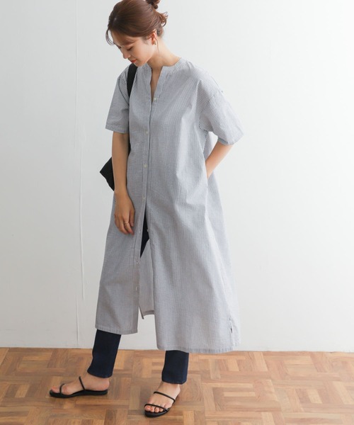 URBAN RESEARCH DOORS（アーバンリサーチドアーズ）の「ストライプ5分袖シャツワンピース（ワンピース・レディース・ベージュ系その他/ブルー系その他/ブラック系その他・MEDIUM）」の10枚目の写真