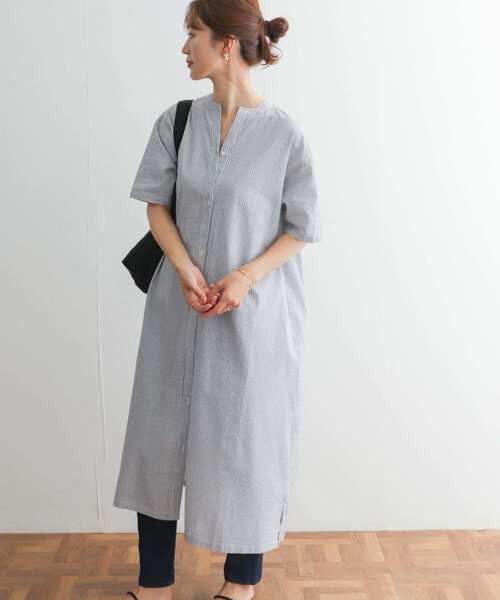 URBAN RESEARCH DOORS（アーバンリサーチドアーズ）の「ストライプ5分袖シャツワンピース（ワンピース・レディース・ベージュ系その他/ブルー系その他/ブラック系その他・MEDIUM）」の11枚目の写真