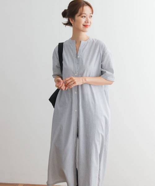 URBAN RESEARCH DOORS（アーバンリサーチドアーズ）の「ストライプ5分袖シャツワンピース（ワンピース・レディース・ベージュ系その他/ブルー系その他/ブラック系その他・MEDIUM）」の13枚目の写真