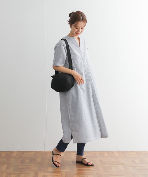 URBAN RESEARCH DOORS（アーバンリサーチドアーズ）の「ストライプ5分袖シャツワンピース（ワンピース・レディース・ベージュ系その他/ブルー系その他/ブラック系その他・MEDIUM）」の14枚目の写真