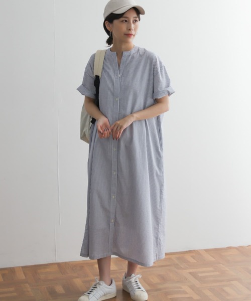 URBAN RESEARCH DOORS（アーバンリサーチドアーズ）の「ストライプ5分袖シャツワンピース（ワンピース・レディース・ベージュ系その他/ブルー系その他/ブラック系その他・MEDIUM）」の16枚目の写真