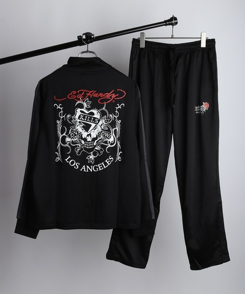 フローラル袖のバーガンディジャージセット セール】EdHardy 長袖ジャージセットアップ（ジャージ）｜Ed Hardy