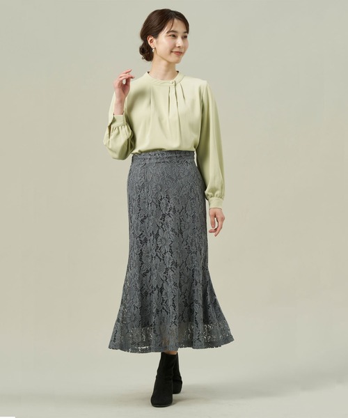 TOKYO SHIRTS（トウキョウシャツ）の「パール付き 長袖タックブラウス（シャツ/ブラウス・レディース・ライトグリーン/ライトブラウン・L/M）」の10枚目の写真