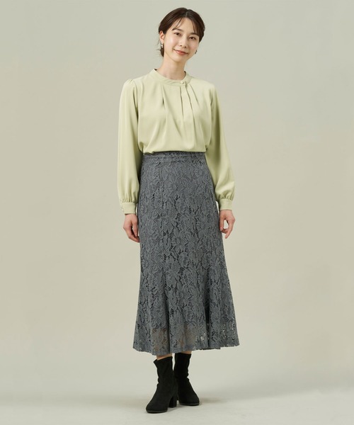 TOKYO SHIRTS（トウキョウシャツ）の「パール付き 長袖タックブラウス（シャツ/ブラウス・レディース・ライトグリーン/ライトブラウン・L/M）」の9枚目の写真