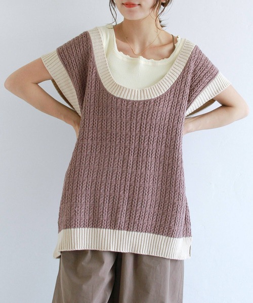 Crisp（クリスプ）の「バイカラーオーバーニットベスト（ベスト・レディース・ブラウン/アイボリー・FREE）」の5枚目の写真