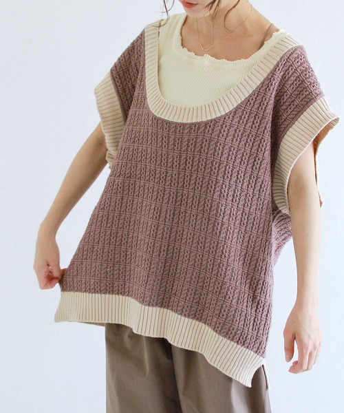 Crisp（クリスプ）の「バイカラーオーバーニットベスト（ベスト・レディース・ブラウン/アイボリー・FREE）」の7枚目の写真