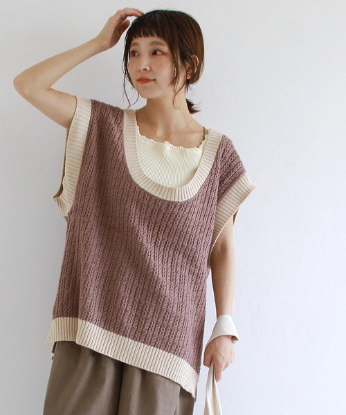 Crisp（クリスプ）の「バイカラーオーバーニットベスト（ベスト・レディース・ブラウン/アイボリー・FREE）」の8枚目の写真