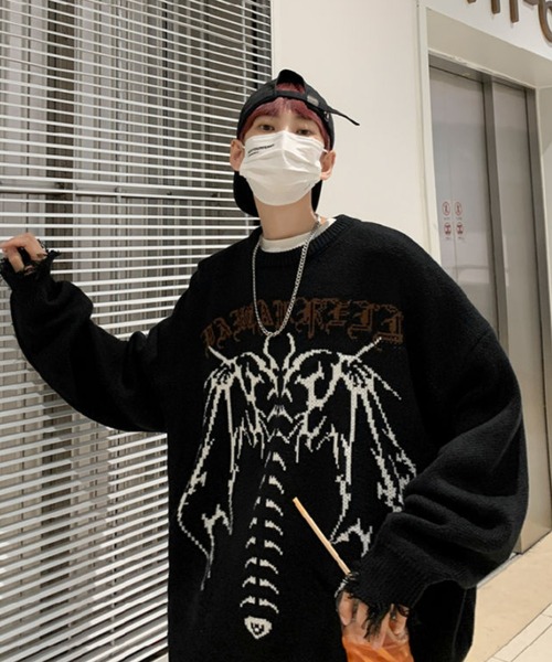 MGV(エムジーヴィー)の「ストリートデザインダメージニット(ニット/セーター・メンズ・ブラック/グレー・LARGE/X-LARGE/MEDIUM)」の13枚目の写真