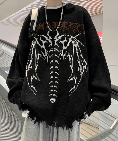 MGV(エムジーヴィー)の「ストリートデザインダメージニット(ニット/セーター・メンズ・ブラック/グレー・LARGE/X-LARGE/MEDIUM)」の3枚目の写真