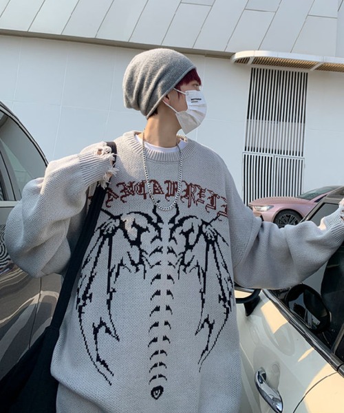 MGV(エムジーヴィー)の「ストリートデザインダメージニット(ニット/セーター・メンズ・ブラック/グレー・LARGE/X-LARGE/MEDIUM)」の6枚目の写真