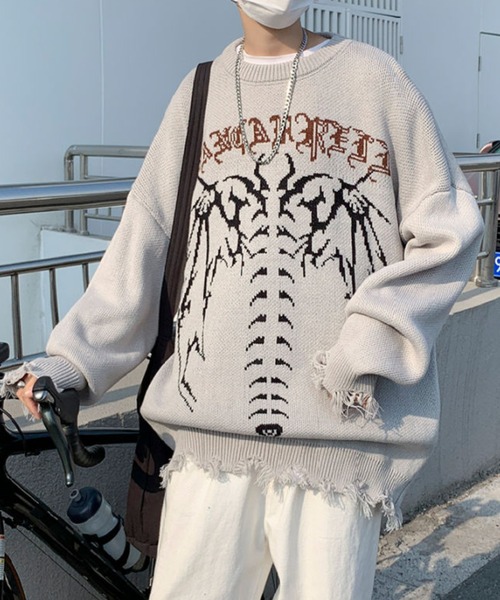 MGV(エムジーヴィー)の「ストリートデザインダメージニット(ニット/セーター・メンズ・ブラック/グレー・LARGE/X-LARGE/MEDIUM)」の10枚目の写真