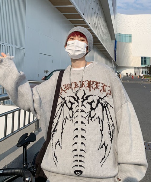 MGV(エムジーヴィー)の「ストリートデザインダメージニット(ニット/セーター・メンズ・ブラック/グレー・LARGE/X-LARGE/MEDIUM)」の11枚目の写真